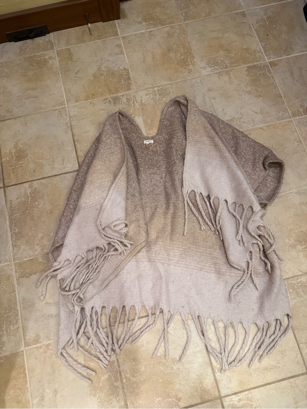 Women's Taupe Fringe Poncho Sweater